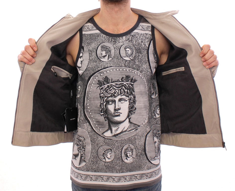 Dolce & Gabbana Blouson de motard en cuir beige