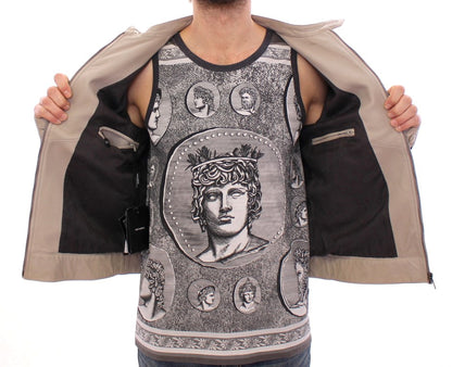 Dolce & Gabbana Blouson de motard en cuir beige