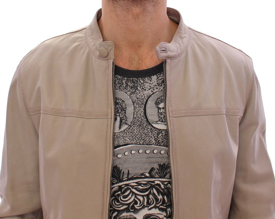 Dolce & Gabbana Blouson de motard en cuir beige