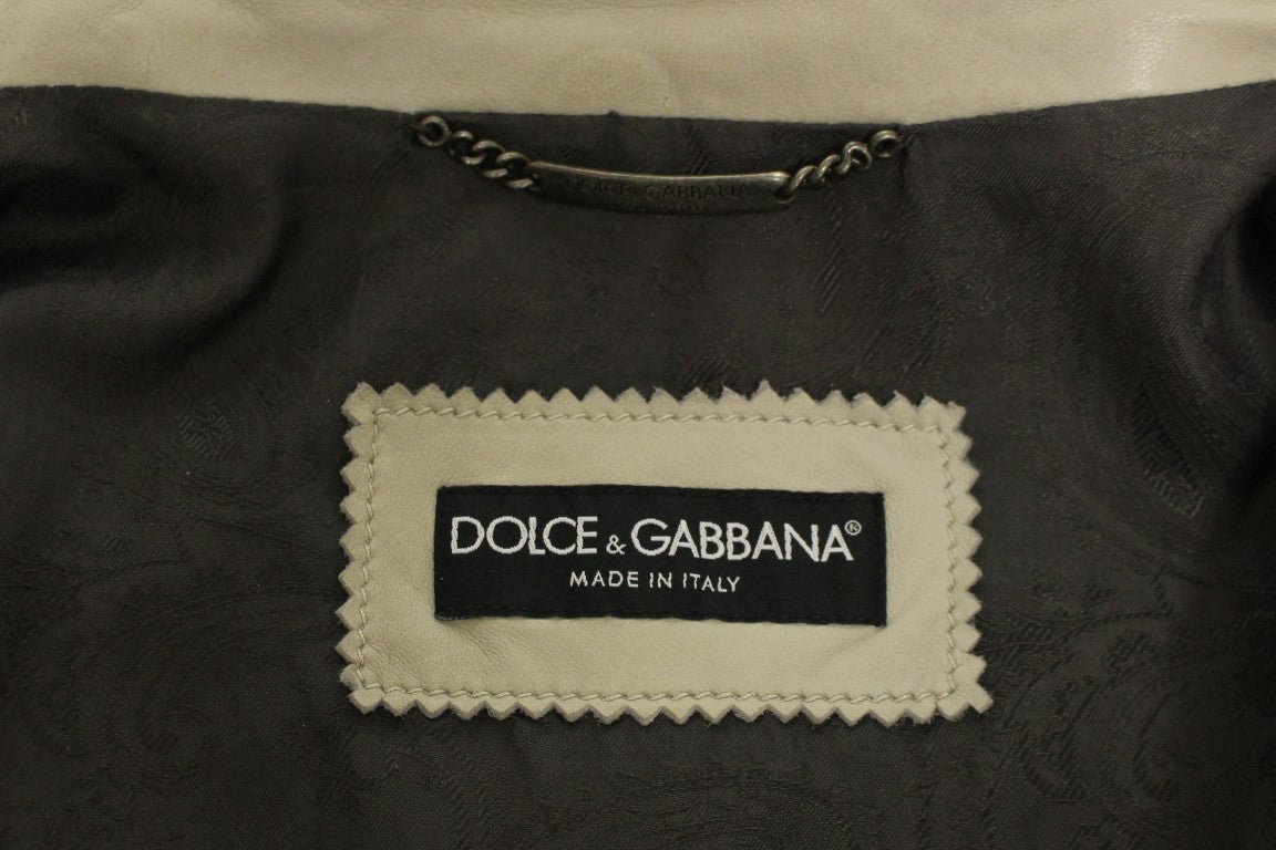 Dolce & Gabbana Blouson de motard en cuir beige
