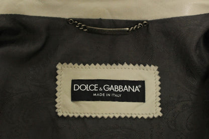 Dolce & Gabbana Blouson de motard en cuir beige