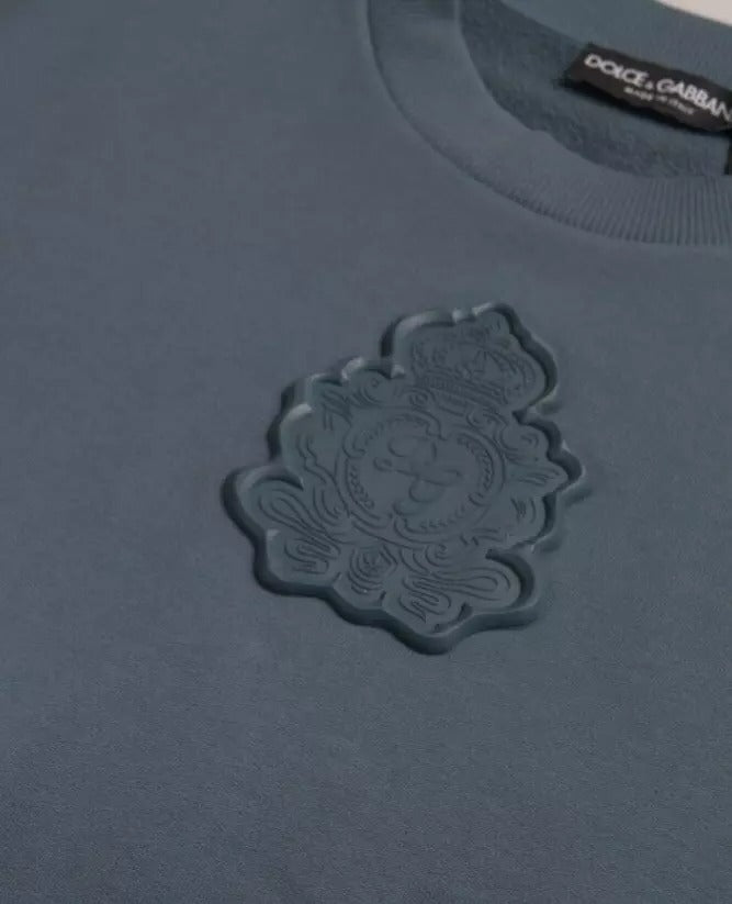 Jersey de algodón azul para hombre con cuello redondo y parche del logo Dolce & Gabbana