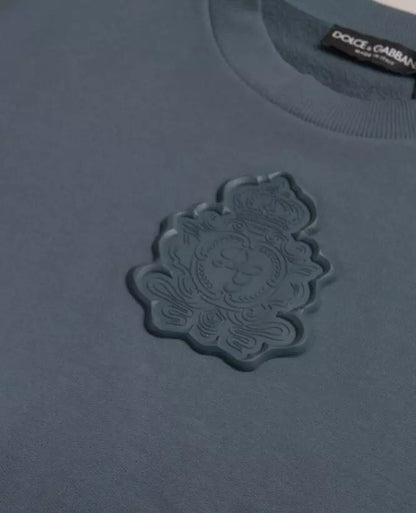 Jersey de algodón azul para hombre con cuello redondo y parche del logo Dolce & Gabbana