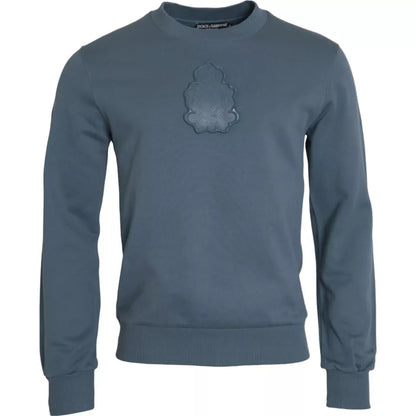 Jersey de algodón azul para hombre con cuello redondo y parche del logo Dolce & Gabbana