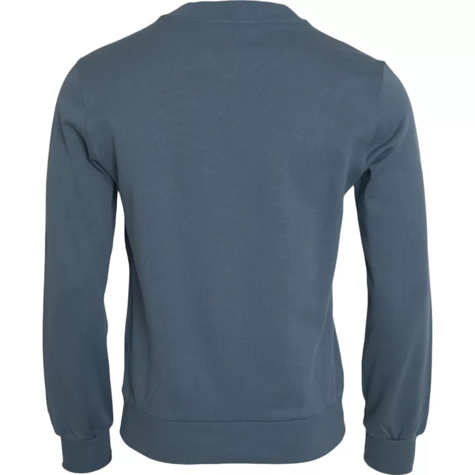Jersey de algodón azul para hombre con cuello redondo y parche del logo Dolce & Gabbana