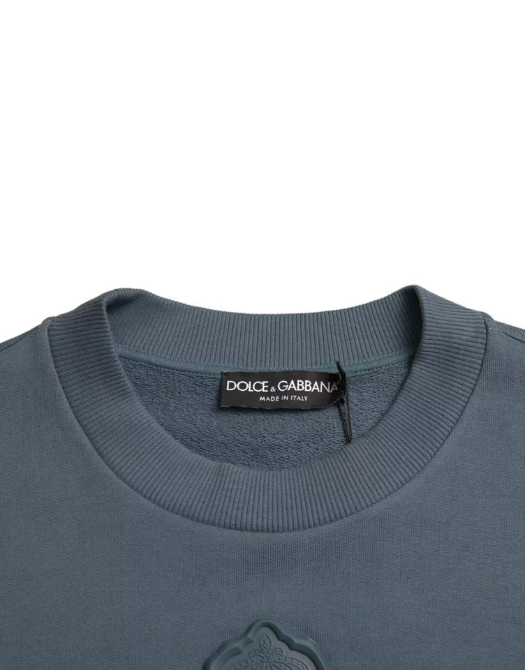 Jersey de algodón azul para hombre con cuello redondo y parche del logo Dolce & Gabbana