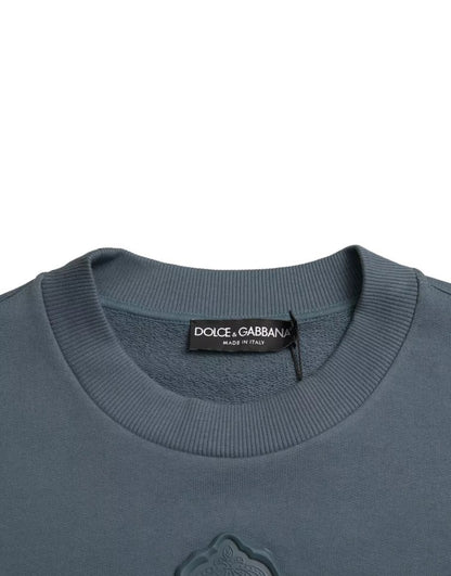 Jersey de algodón azul para hombre con cuello redondo y parche del logo Dolce & Gabbana