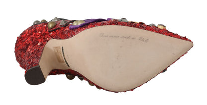 Chaussures à talons Dolce & Gabbana rouges à paillettes et clous de cristal