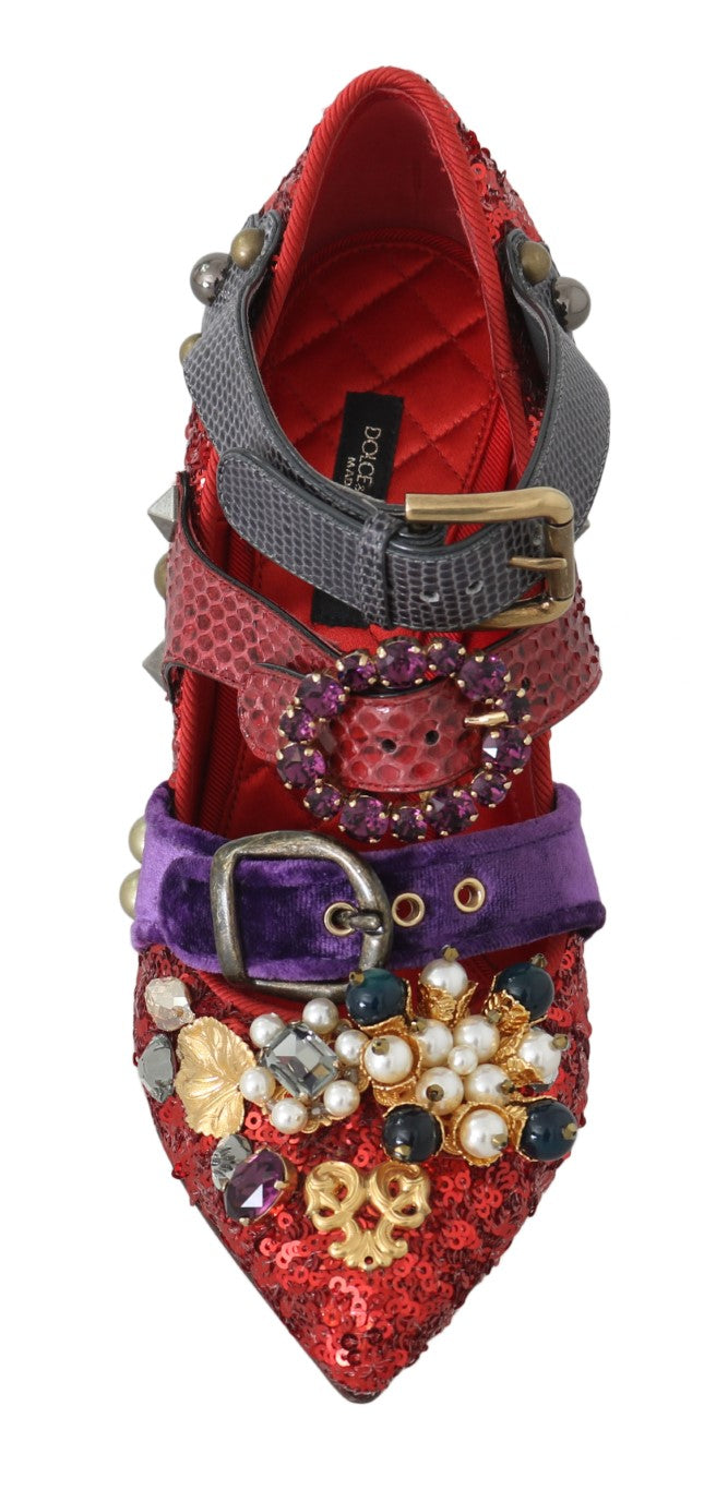 Chaussures à talons Dolce & Gabbana rouges à paillettes et clous de cristal
