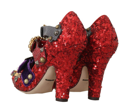 Chaussures à talons Dolce & Gabbana rouges à paillettes et clous de cristal