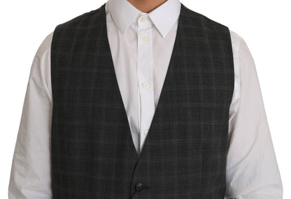 Gilet extensible à carreaux Dolce & Gabbana en laine grise STAFF