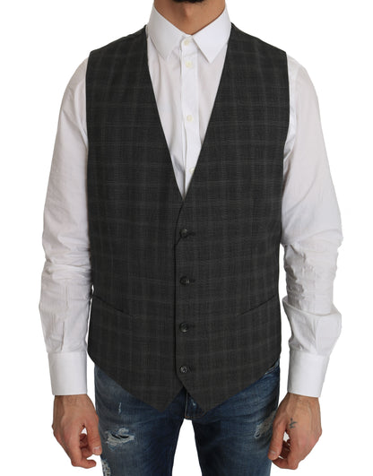 Gilet extensible à carreaux Dolce & Gabbana en laine grise STAFF