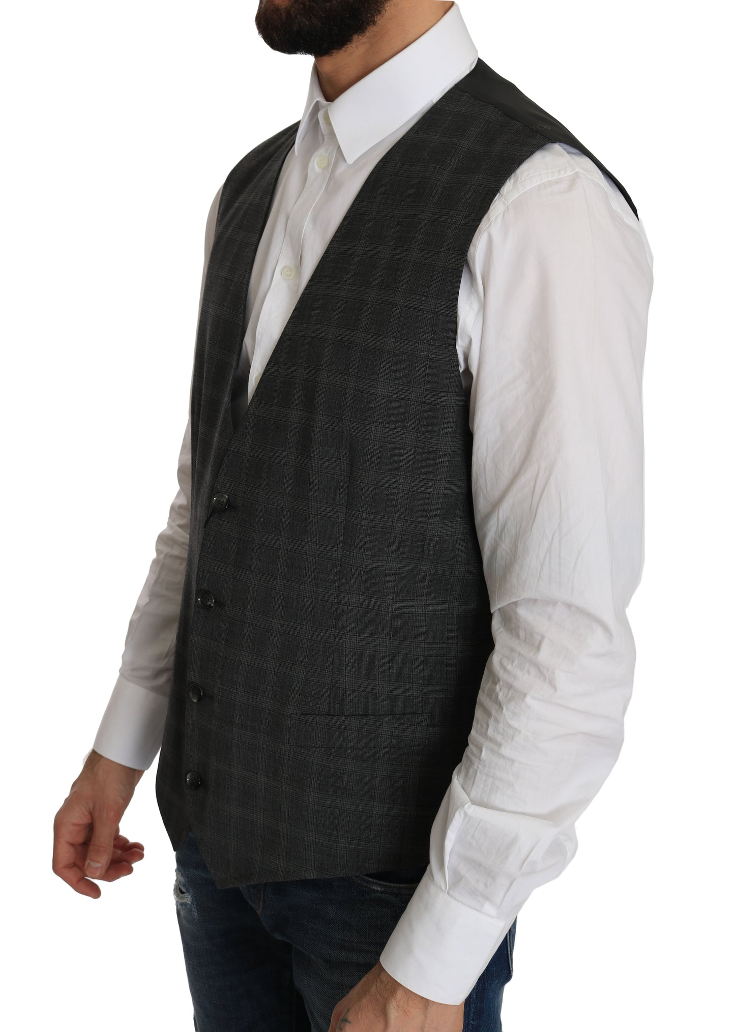 Gilet extensible à carreaux Dolce & Gabbana en laine grise STAFF