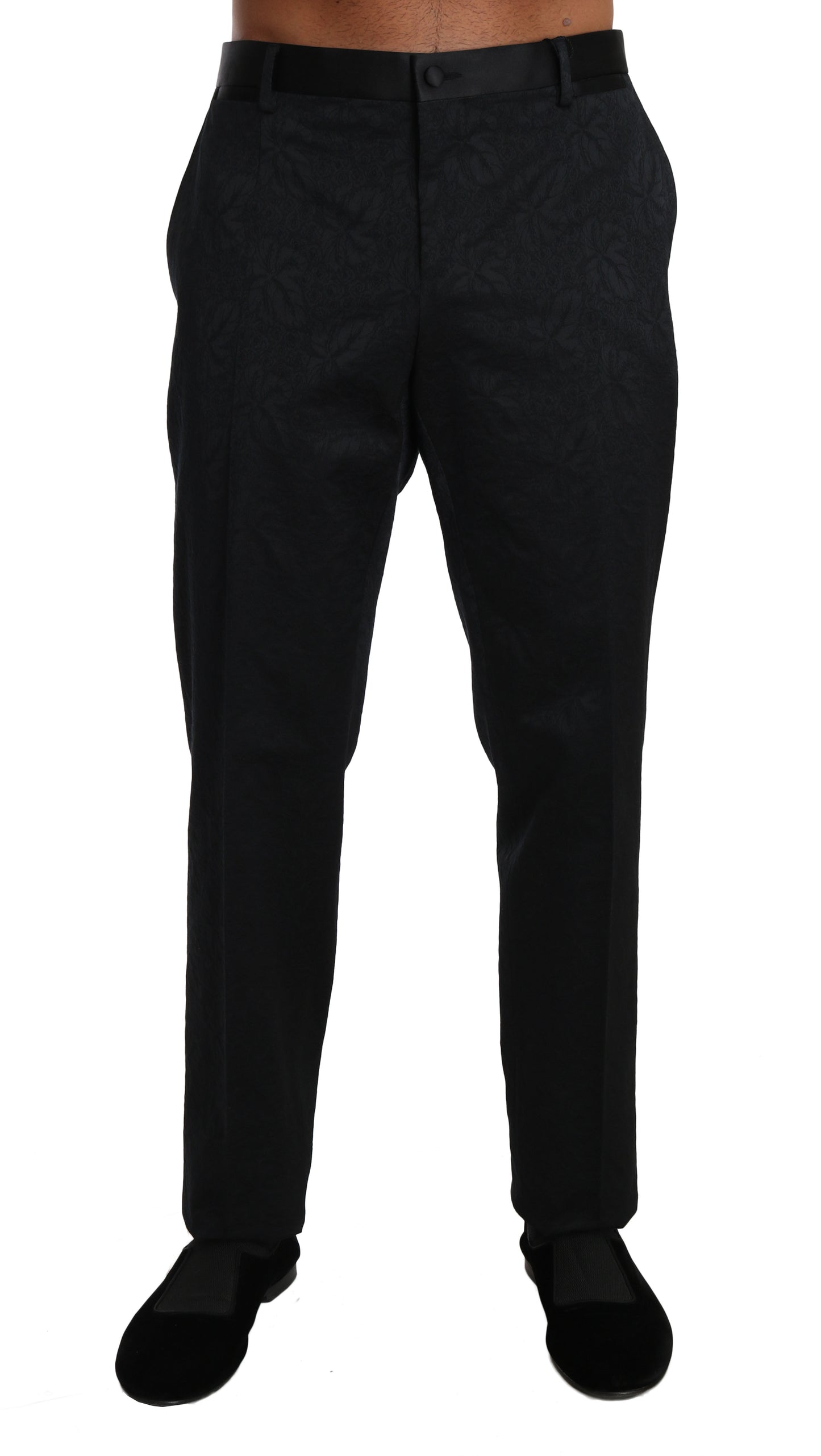 Pantalon de cérémonie en brocart de coton noir Dolce & Gabbana