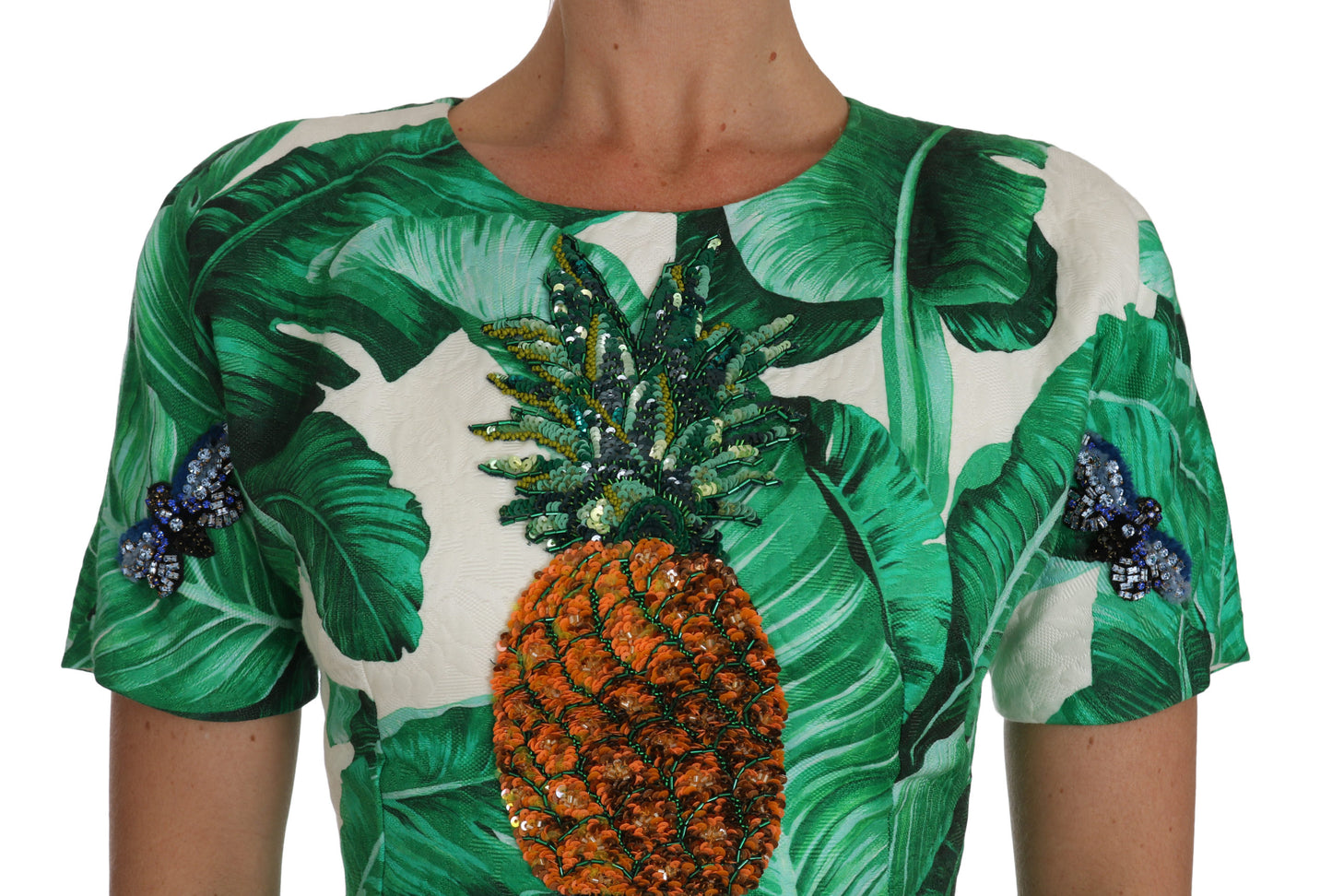 Robe évasée Dolce & Gabbana à imprimé feuilles de bananier et ananas ornée de cristaux