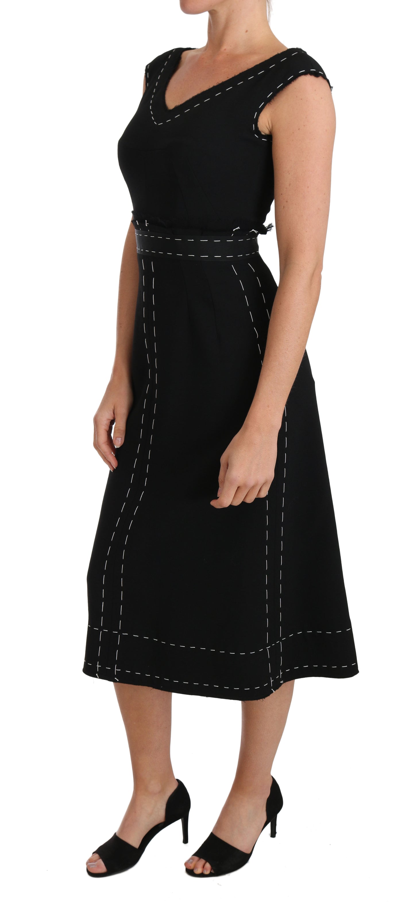 Robe fourreau trapèze Dolce & Gabbana en laine stretch noire