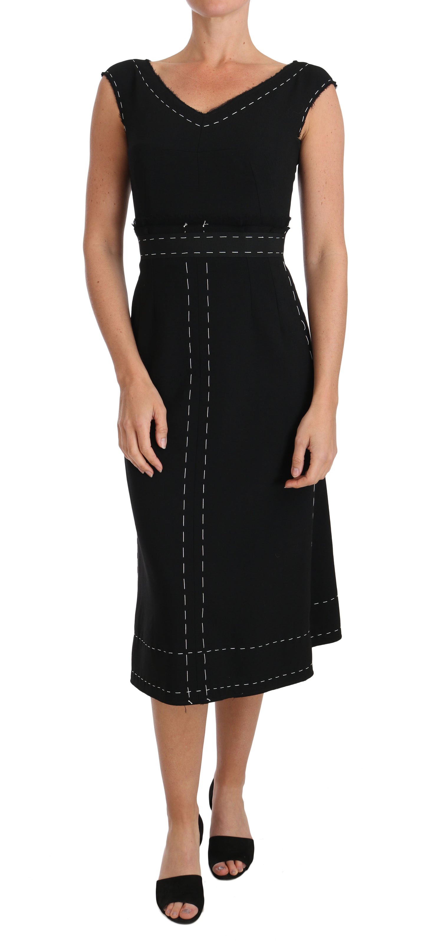 Robe fourreau trapèze Dolce & Gabbana en laine stretch noire