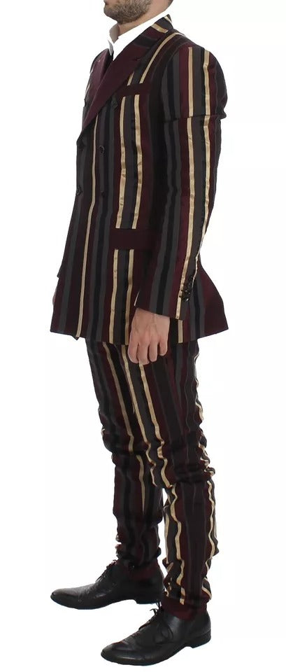 Traje de chaleco entallado de 3 piezas a rayas multicolor de Dolce & Gabbana para pasarela
