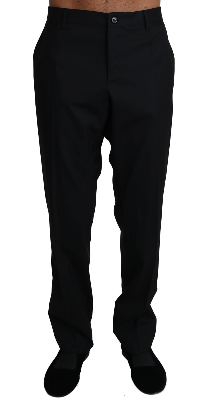 Dolce & Gabbana Pantalones de traje de lana elástica negra