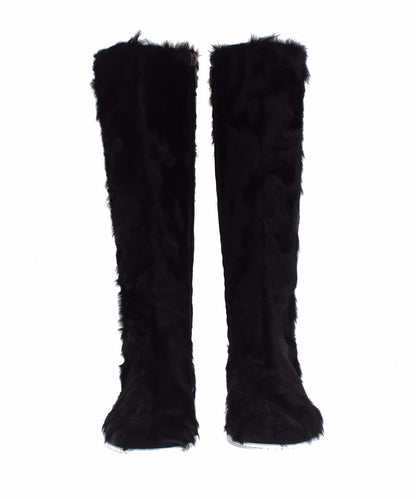 Bottes en cuir d'agneau et fourrure Xiangao noires Dolce & Gabbana