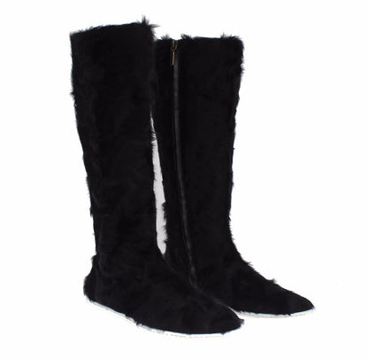 Bottes en cuir d'agneau et fourrure Xiangao noires Dolce & Gabbana