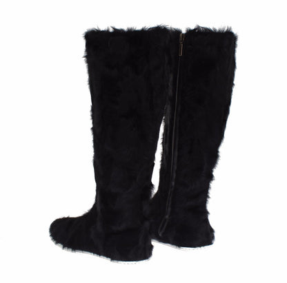 Bottes en cuir d'agneau et fourrure Xiangao noires Dolce & Gabbana