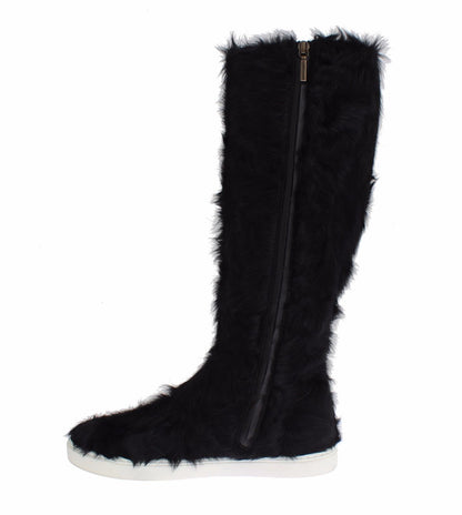 Bottes en cuir d'agneau et fourrure Xiangao noires Dolce & Gabbana