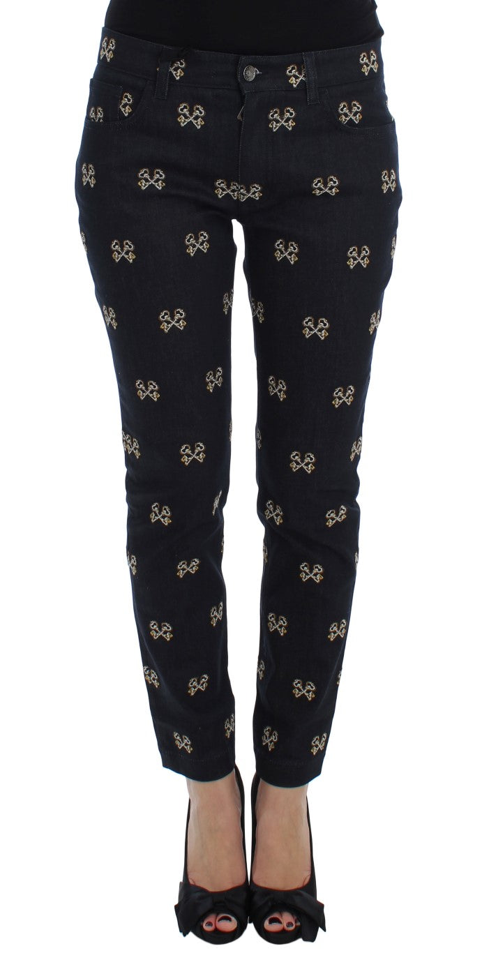 Jean KATE Dolce & Gabbana bleu brodé clé coupe ajustée