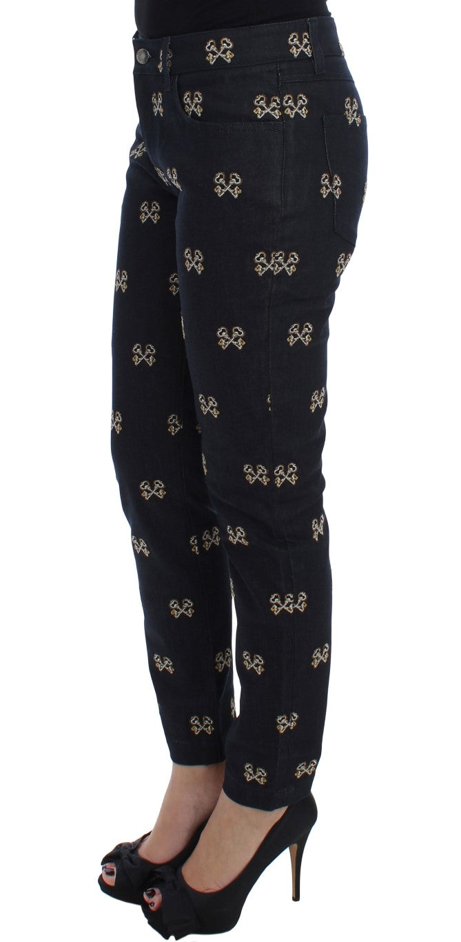 Jean KATE Dolce & Gabbana bleu brodé clé coupe ajustée