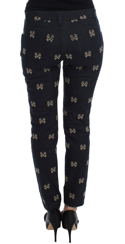 Jean KATE Dolce & Gabbana bleu brodé clé coupe ajustée