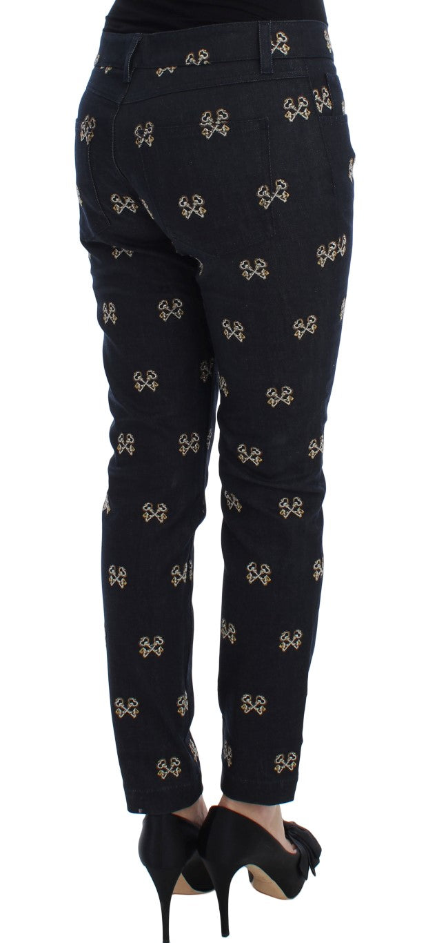 Jean KATE Dolce & Gabbana bleu brodé clé coupe ajustée