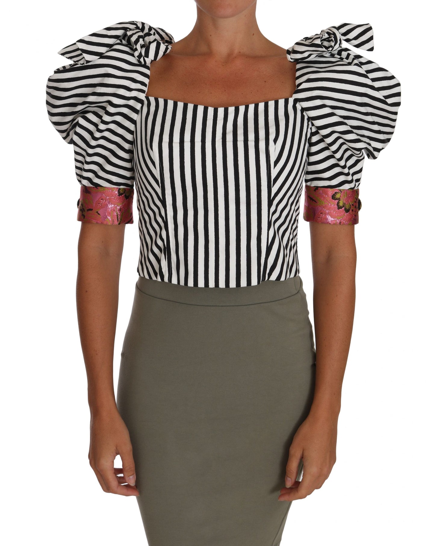 Haut court rayé noir et blanc Dolce & Gabbana avec manches bouffantes