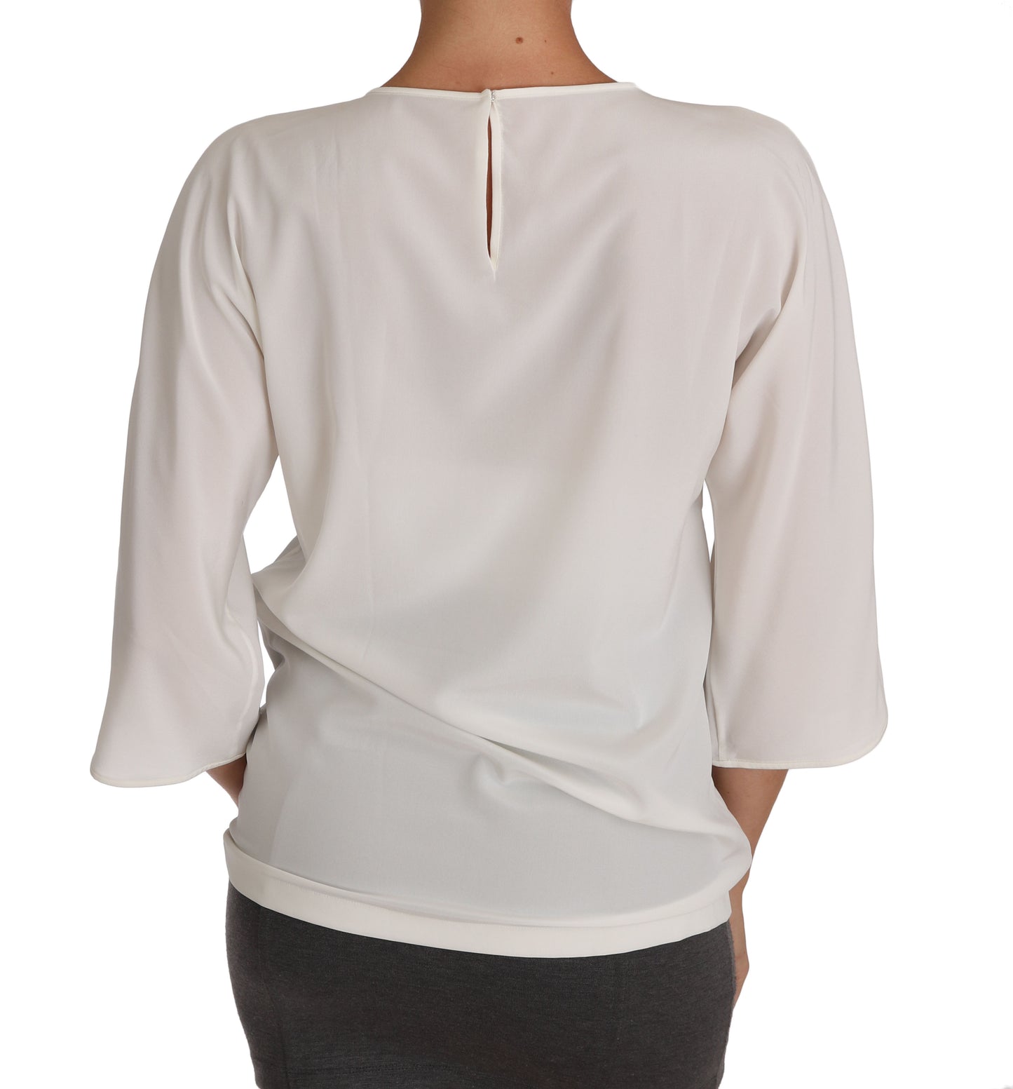 T-shirt en soie blanche Dolce & Gabbana #dgfamily à cristaux