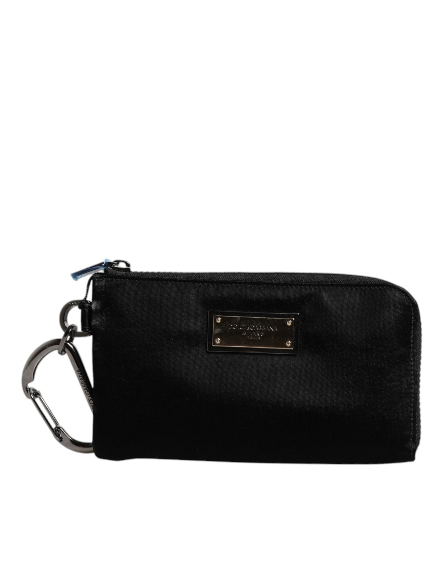 Dolce & Gabbana Pochette Zippée en Nylon Noir avec Logo et Porte-Clés