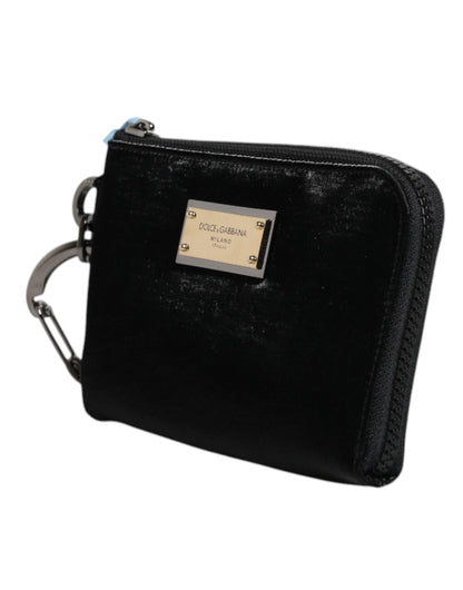 Dolce & Gabbana Pochette Zippée en Nylon Noir avec Logo et Porte-Clés