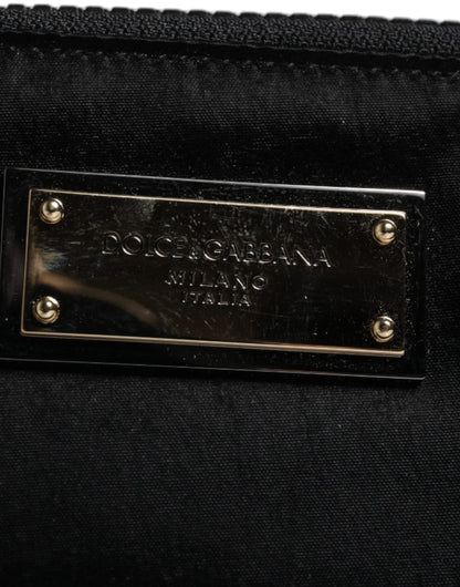 Dolce & Gabbana Pochette Zippée en Nylon Noir avec Logo et Porte-Clés