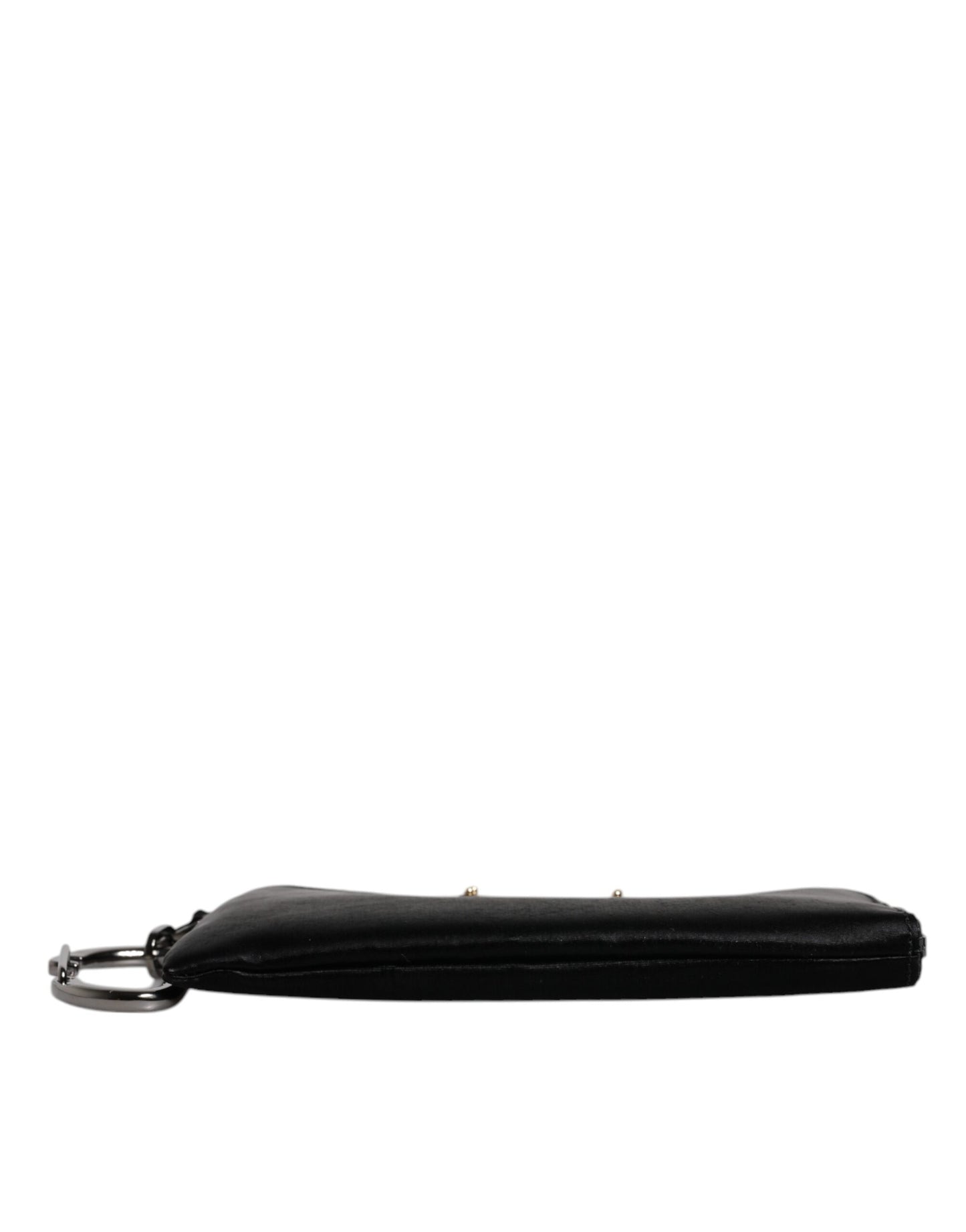 Dolce & Gabbana Pochette Zippée en Nylon Noir avec Logo et Porte-Clés