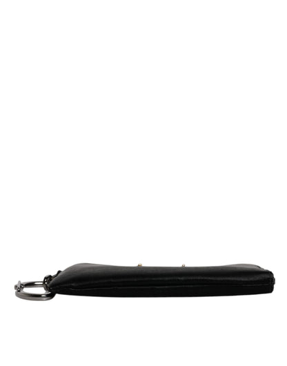 Dolce & Gabbana Pochette Zippée en Nylon Noir avec Logo et Porte-Clés
