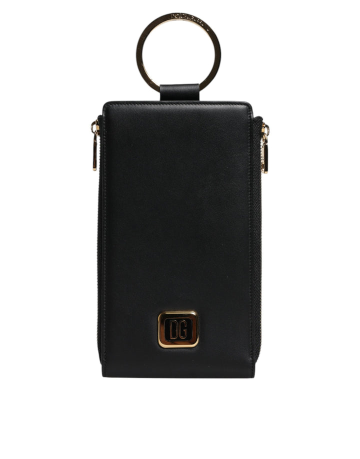 Porte-cartes et porte-monnaie Dolce & Gabbana en cuir noir avec plaque logo et dragonne