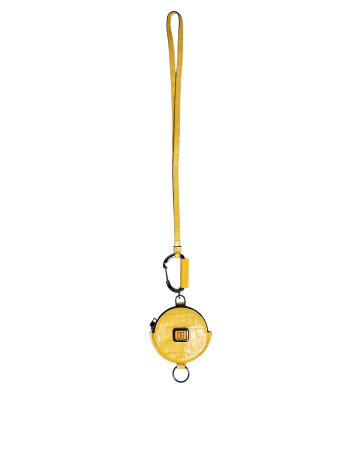 Monedero con cordón de piel redondo amarillo con el logo DG de Dolce & Gabbana