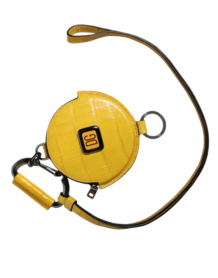 Monedero con cordón de piel redondo amarillo con el logo DG de Dolce & Gabbana