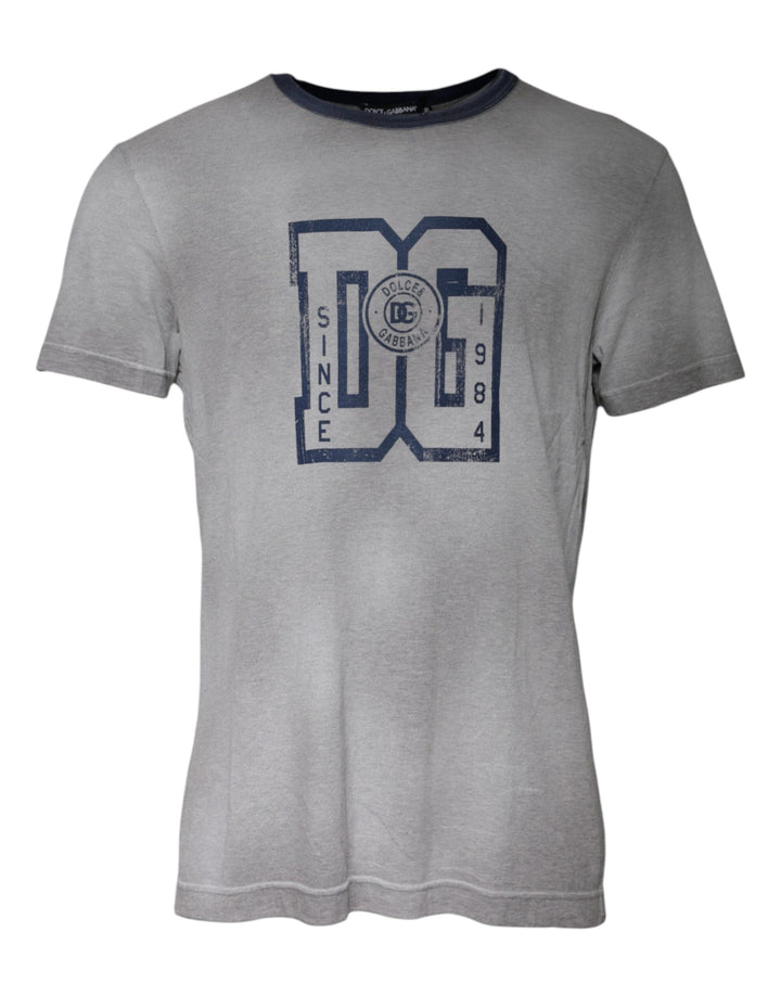 T-shirt ras du cou en coton gris à logo imprimé Dolce & Gabbana