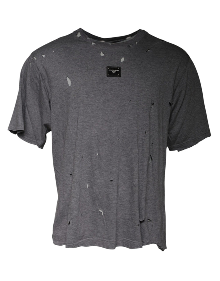 T-shirt Dolce & Gabbana gris à manches courtes et col rond avec logo