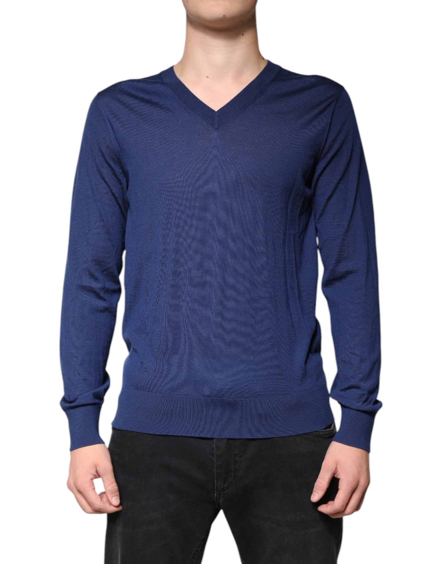 Pull-over à col en V en cachemire bleu marine Dolce & Gabbana