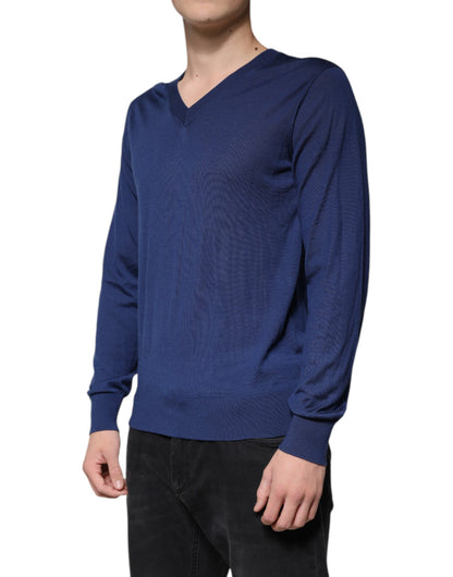 Pull-over à col en V en cachemire bleu marine Dolce & Gabbana