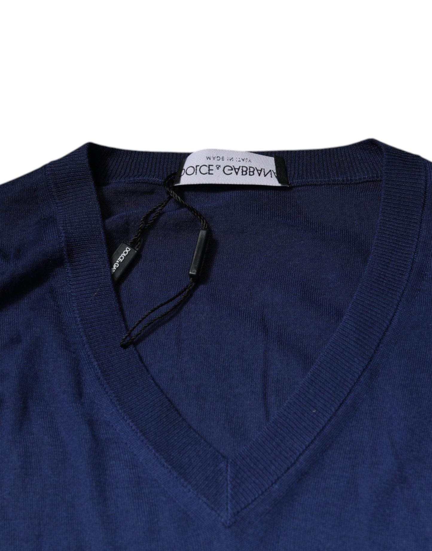 Pull-over à col en V en cachemire bleu marine Dolce & Gabbana