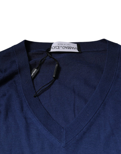 Pull-over à col en V en cachemire bleu marine Dolce & Gabbana