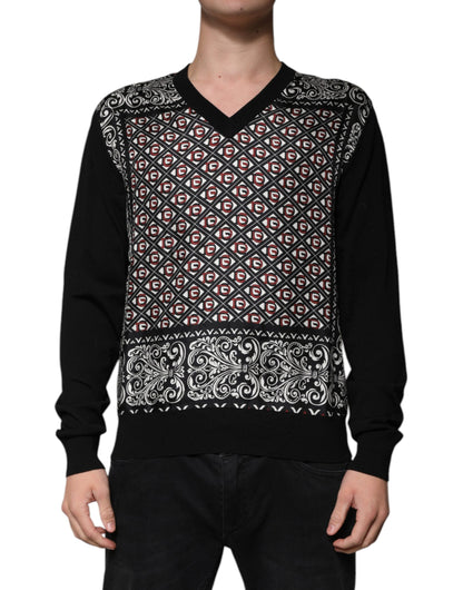Pull Dolce & Gabbana en laine noire à col en V avec logo