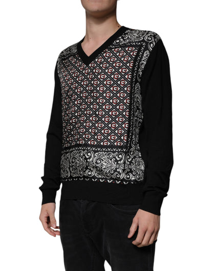 Pull Dolce & Gabbana en laine noire à col en V avec logo