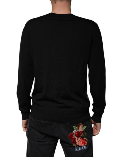 Pull Dolce & Gabbana en laine noire à col en V avec logo